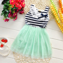 Kids Baby Girls Stripe Lace Tutu Dress Brace Bowknot Ruffle Tulle Baby One-piece Dresses 2-6Years