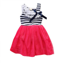 Kids Baby Girls Stripe Lace Tutu Dress Brace Bowknot Ruffle Tulle Baby One-piece Dresses 2-6Years