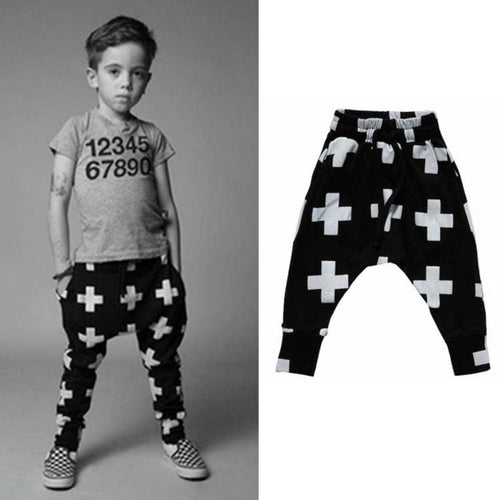 Kids Baby Cotton Cross Pattern Bottoms Harem Pants Boys Girls Punk Rock Trousers 2-6Years