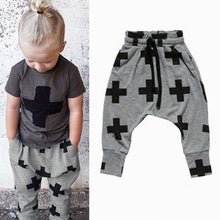 Kids Baby Cotton Cross Pattern Bottoms Harem Pants Boys Girls Punk Rock Trousers 2-6Years