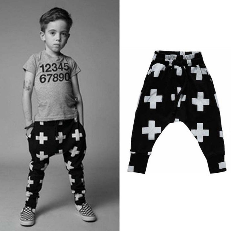Kids Baby Cotton Cross Pattern Bottoms Harem Pants Boys Girls Punk Rock Trousers 2-6Years