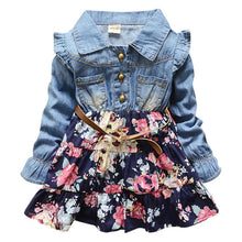 Kids Girl Long Sleeve Jeans Flower Dresses Demin Tutu Dress One-piece Y2