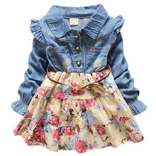 Kids Girl Long Sleeve Jeans Flower Dresses Demin Tutu Dress One-piece Y2