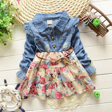 Kids Girl Long Sleeve Jeans Flower Dresses Demin Tutu Dress One-piece Y2