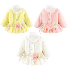Kids Girls Baby Soft Faux Fur Fleece Warm Flower Belt Jacket Coat Outwear