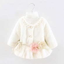 Kids Girls Baby Soft Faux Fur Fleece Warm Flower Belt Jacket Coat Outwear