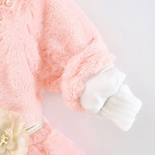 Kids Girls Baby Soft Faux Fur Fleece Warm Flower Belt Jacket Coat Outwear