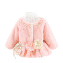 Kids Girls Baby Soft Faux Fur Fleece Warm Flower Belt Jacket Coat Outwear