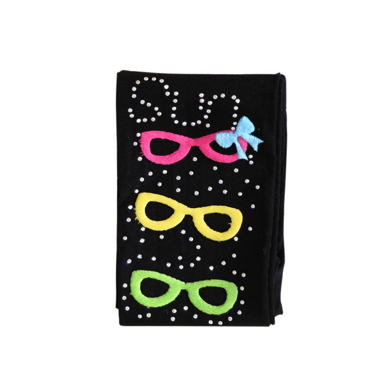 Kids Girls Eyeglasses Pattern Tights Stretch Pantyhose Baby Stockings 2-7Y