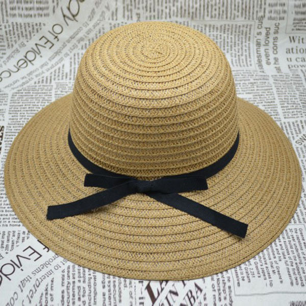 Korea Women Bowknot Large Brim Straw UA Protection Dome Hat Panama Cap Beach Hat