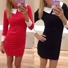 Korean  Slim Long Sleeve Turn-down Collar Women Office Lady Style Dress