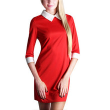 Korean  Slim Long Sleeve Turn-down Collar Women Office Lady Style Dress