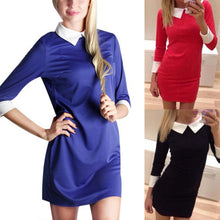 Korean  Slim Long Sleeve Turn-down Collar Women Office Lady Style Dress