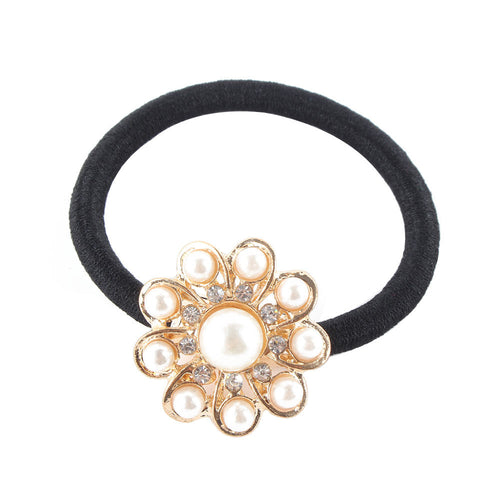 Korean Star Pearl Crystal Rhinestone Flower Headband Ponytail Holder Hair Rope Band Hairband