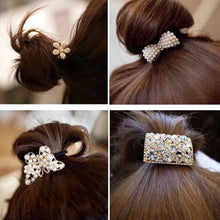Korean Star Pearl Crystal Rhinestone Flower Headband Ponytail Holder Hair Rope Band Hairband