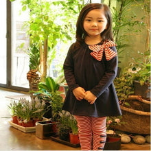 Lovely Girls Clothing Sets Long Sleeve Shirts Bow Striped Leggings Pajama Suit Sets 3-8 Y