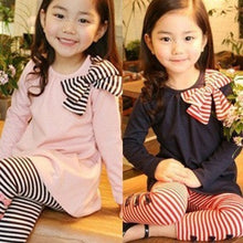 Lovely Girls Clothing Sets Long Sleeve Shirts Bow Striped Leggings Pajama Suit Sets 3-8 Y