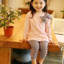 Lovely Girls Clothing Sets Long Sleeve Shirts Bow Striped Leggings Pajama Suit Sets 3-8 Y