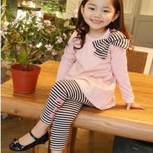 Lovely Girls Clothing Sets Long Sleeve Shirts Bow Striped Leggings Pajama Suit Sets 3-8 Y