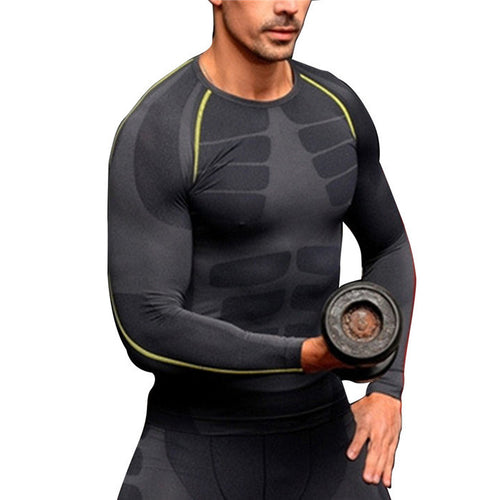 Men Compression Long Sleeve O-Neck S Tight T Shirts Fast Drying Fitness Base Layer Tops