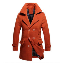 Men Cotton Blends Coat Long Jacket Double Breasted Overcoat
