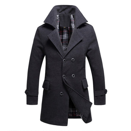 Men Cotton Blends Coat Long Jacket Double Breasted Overcoat