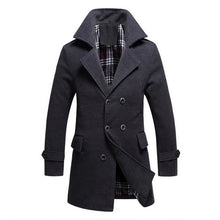 Men Cotton Blends Coat Long Jacket Double Breasted Overcoat