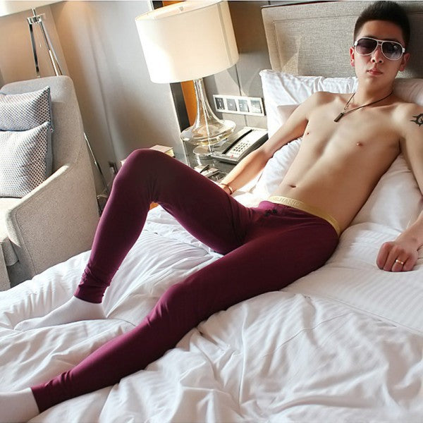 Men Soft Long Johns Warm Thermal Underwear Pants Gold Edge Cotton Buttons