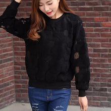 Casual Round Neck Hedging Sweatshirt Women Lace Hollow Out Hoodies Loose All-Match Bottoming Sudaderas Plus