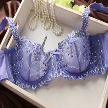Transparent Sexy Bra and Panty Set Plus  Women Lace Ultra-thin Blue Underwear Sets 32-38B
