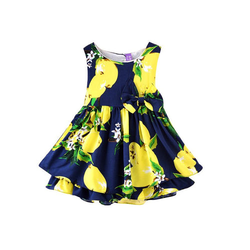 Sleeveless Ball Gown Girl Dress Print Bow Baby Dress Girls Clothes Children Dresses 2-6 Years