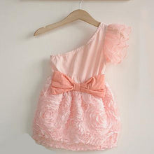 Baby Kids One Shoulder Lace Dress Toddler Girls One Piece Dresses Bow-knot