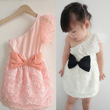 Baby Kids One Shoulder Lace Dress Toddler Girls One Piece Dresses Bow-knot