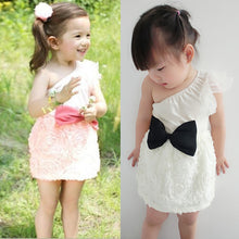 Baby Kids One Shoulder Lace Dress Toddler Girls One Piece Dresses Bow-knot