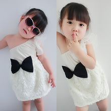 Baby Kids One Shoulder Lace Dress Toddler Girls One Piece Dresses Bow-knot