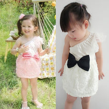 Baby Kids One Shoulder Lace Dress Toddler Girls One Piece Dresses Bow-knot