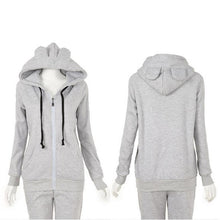 Girls Women Cute Bear Ear Zipper Hooded Sweater Coat Jacket Chic Casual Big Hat Hoody