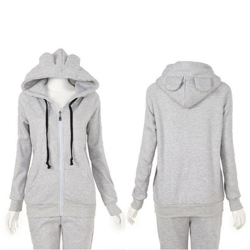 Girls Women Cute Bear Ear Zipper Hooded Sweater Coat Jacket Chic Casual Big Hat Hoody