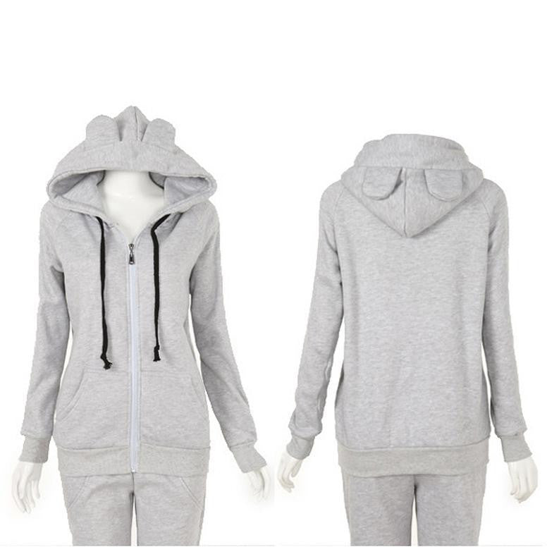 Girls Women Cute Bear Ear Zipper Hooded Sweater Coat Jacket Chic Casual Big Hat Hoody