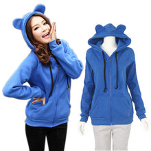 Girls Women Cute Bear Ear Zipper Hooded Sweater Coat Jacket Chic Casual Big Hat Hoody