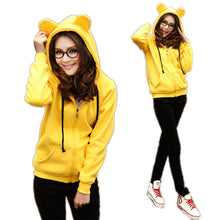 Girls Women Cute Bear Ear Zipper Hooded Sweater Coat Jacket Chic Casual Big Hat Hoody