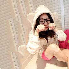 Girls Women Cute Bear Ear Zipper Hooded Sweater Coat Jacket Chic Casual Big Hat Hoody
