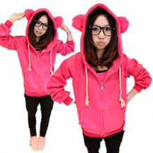 Girls Women Cute Bear Ear Zipper Hooded Sweater Coat Jacket Chic Casual Big Hat Hoody