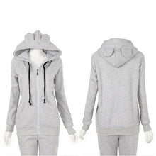 Girls Women Cute Bear Ear Zipper Hooded Sweater Coat Jacket Chic Casual Big Hat Hoody