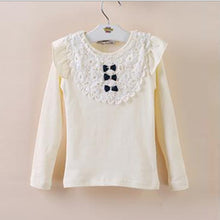 Kids Girls Lace Bowknot Ruffled Cotton Bottoming Shirts Blouse Baby Long Sleeve Tops Clothing