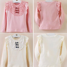 Kids Girls Lace Bowknot Ruffled Cotton Bottoming Shirts Blouse Baby Long Sleeve Tops Clothing