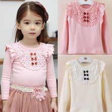 Kids Girls Lace Bowknot Ruffled Cotton Bottoming Shirts Blouse Baby Long Sleeve Tops Clothing