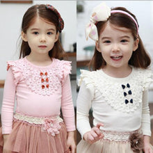 Kids Girls Lace Bowknot Ruffled Cotton Bottoming Shirts Blouse Baby Long Sleeve Tops Clothing