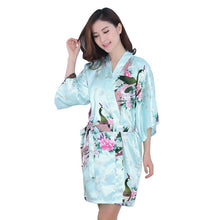 Sexy Women V-Neck Robes Pajamas Vogue Peacock Printed Silk Loose Nightwear Dress