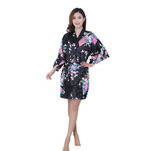 Sexy Women V-Neck Robes Pajamas Vogue Peacock Printed Silk Loose Nightwear Dress